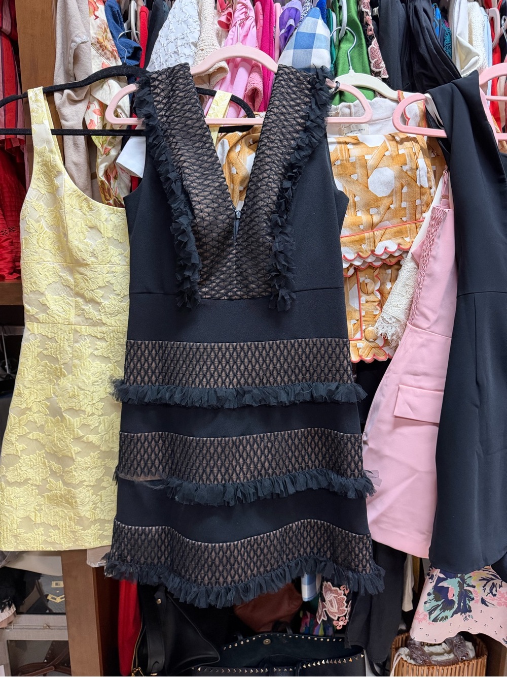 Tadashi Shoji Black V-Neck Sleeveless Mini Dress